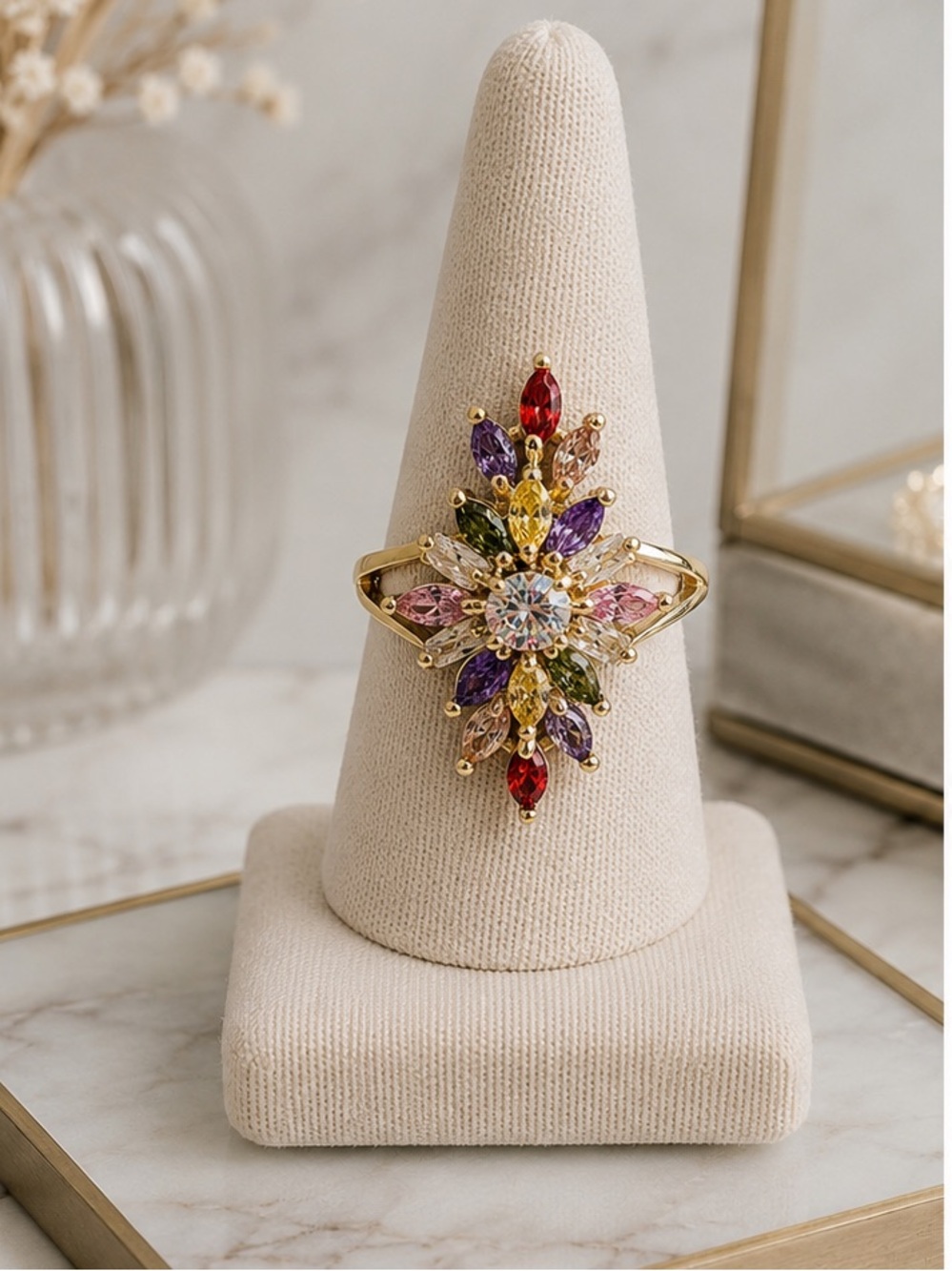 NWOT- Gold Filled Multi-Color CZ Floral Ring | Size 7